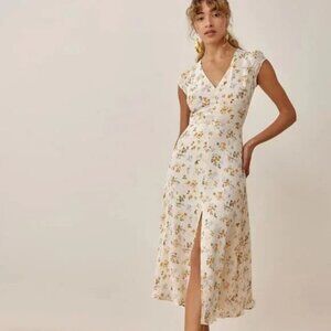 Reformation Wellfleet Midi Dress in in Tansy White Floral